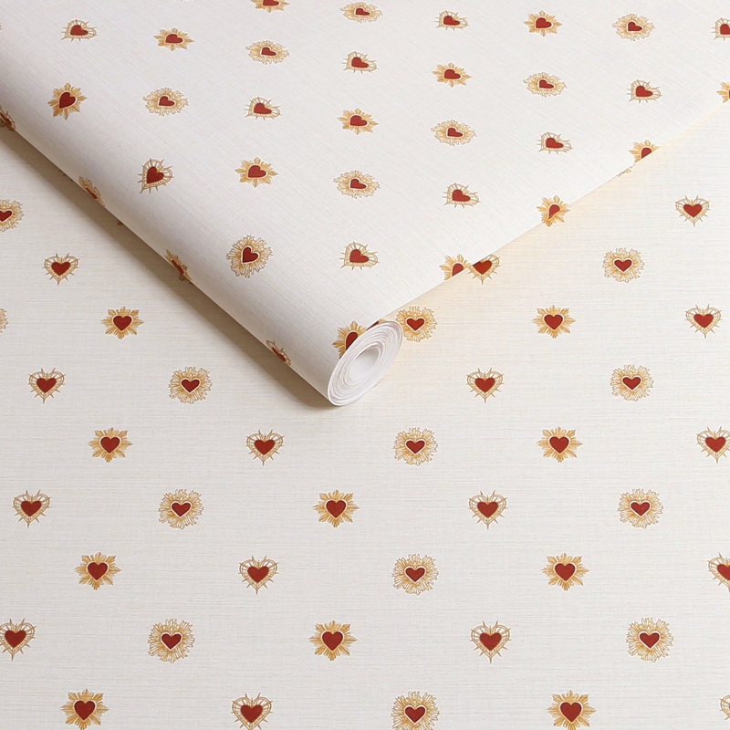 Sacred Hearts Ivory Red Wallpaper, Yellow