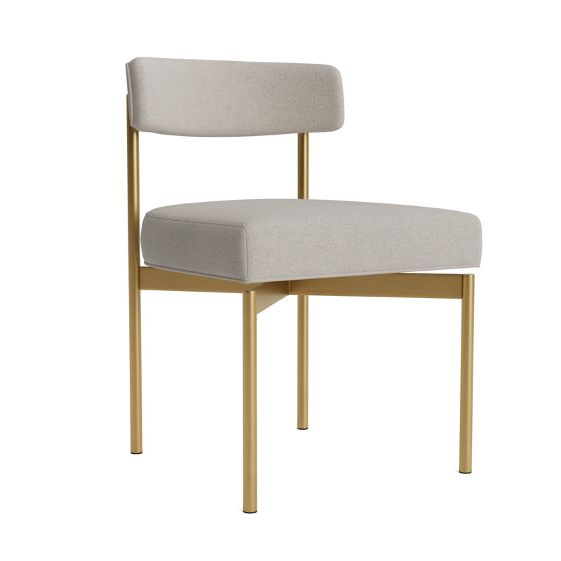 Remy Upholstered Dining Chair, Performance Boucle - Dove Gray, Brushed Brass