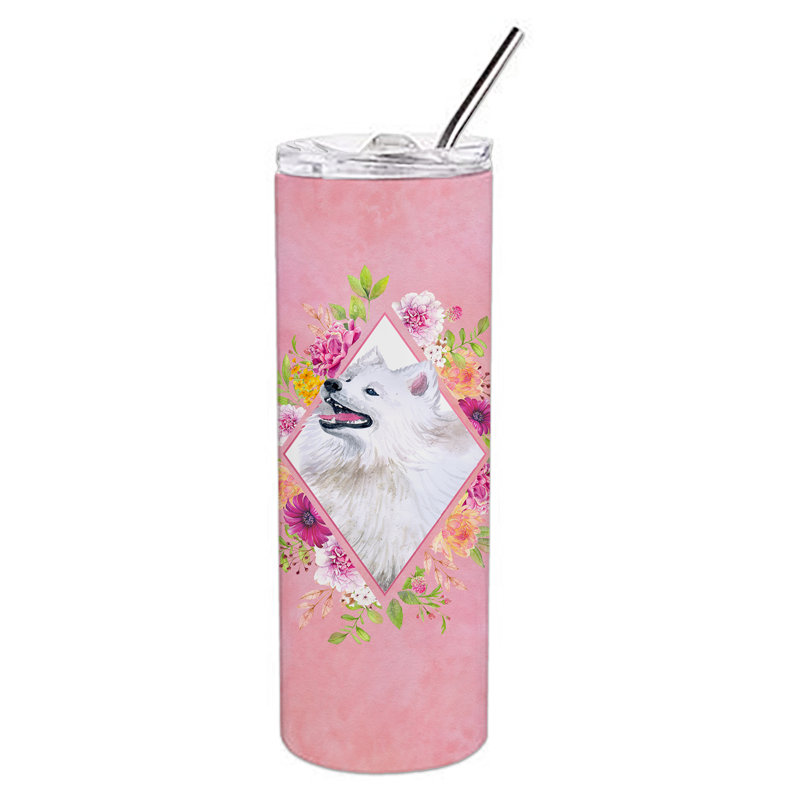 E23BF9F8391D466E9CA4F8DFEBD9A7DB de verre 20 oz à double paroi en acier inoxydable chiot, Samoyède, Rose