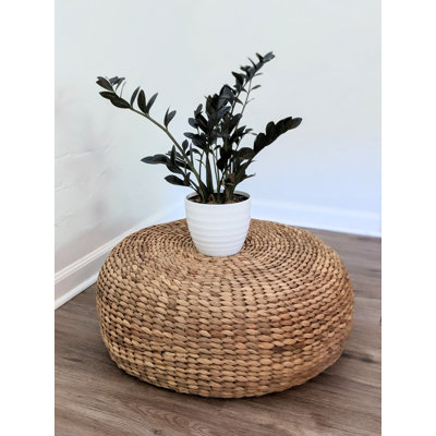 25" Large Hand Woven Round Coffee Table Ottoman Water Hyacinth Home Decor Living Room Bedroom Footrest Handmade Display Side Contemporary Accent End Table