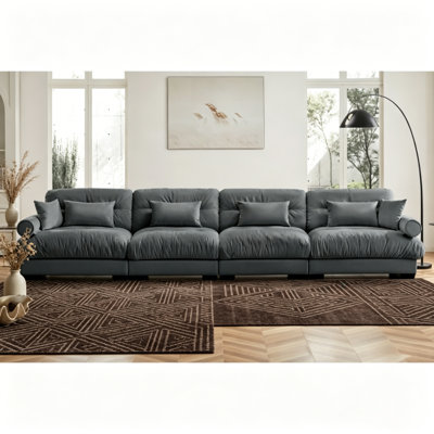 Super Comfort Oversized Modular Velvet Sectional Sofa Couch with Ergonomic Bolstered Armrests, Deep Seat Cloud Couch with Ergonomic Design for Application in Living Room and Lounge
