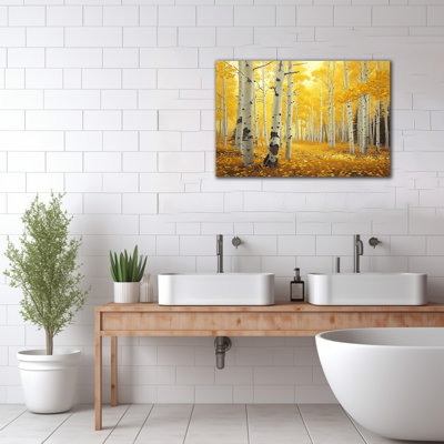 Grande forêt de bouleaux, art mural automne, bouleau doré encadré scène d'hiver, impressions sur toile, photos prêtes à être accrochées pour bureau personnel, décoration murale, 36 po x 48 po