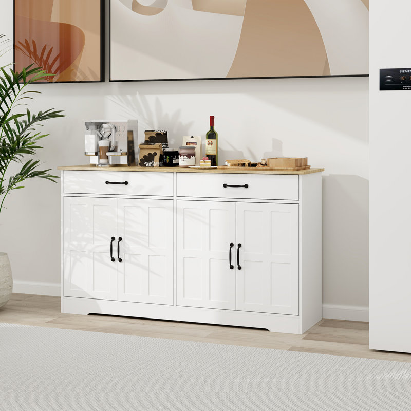 Finnan Farmhouse Buffet Cabinet Storage Sideboard With 2 Drawers And 4 Doors For Dining Living Room Kitchen Cupboard
