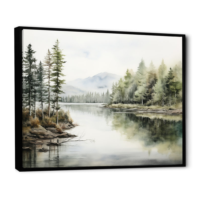 Scandinavian Lake Tranquility sur impression sur toile, Cadre flottant noir, H 24 po x l 32 po x P 1 po