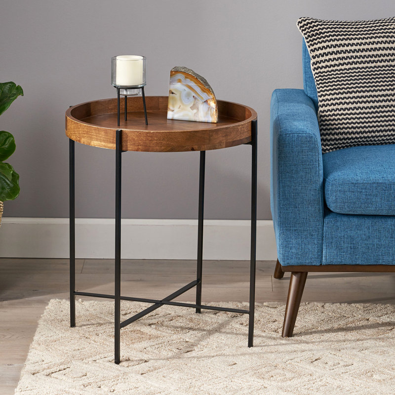 Table de bout ronde, 26" H x 22" W x 22" D, Brown, Black