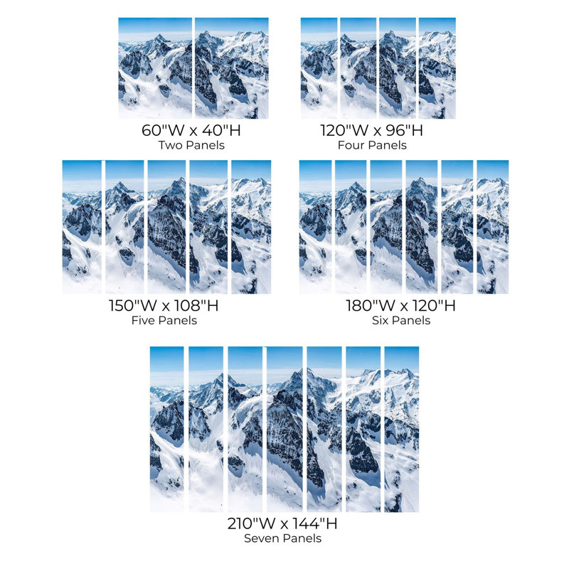 Murale pelez et collez de qualité supérieure - Snowy Mountain Peaks, L 180 po x L 120 po