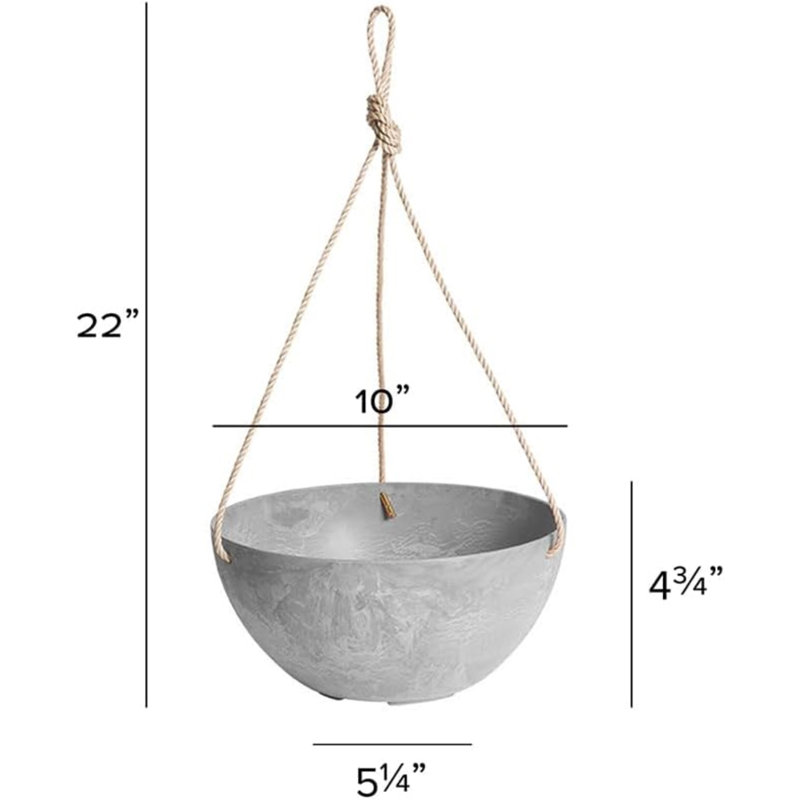 Self Watering Hanging Plastic Planter, Gray, 22" H x 10" W x 10" D