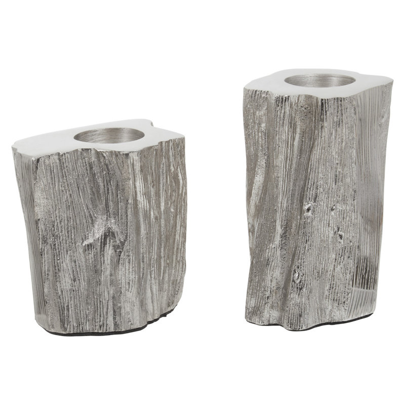 Beric 2 Piece Aluminum Tabletop Tealight Holder Set, Silver
