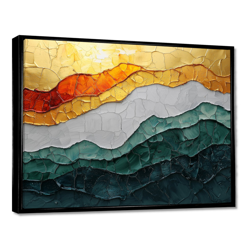 Emerald Drift of Transitional Passage Of Time I - Art mural moderne transitionnel abstrait, H 16 po x l 32 po, Cadre flottant