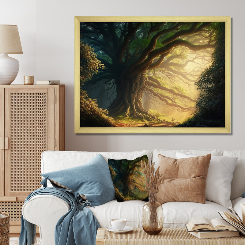 Soleil à travers les branches de l'arbre majestueux I - décoration murale forêt, H 34 po x l 44 po x P 1,5 po