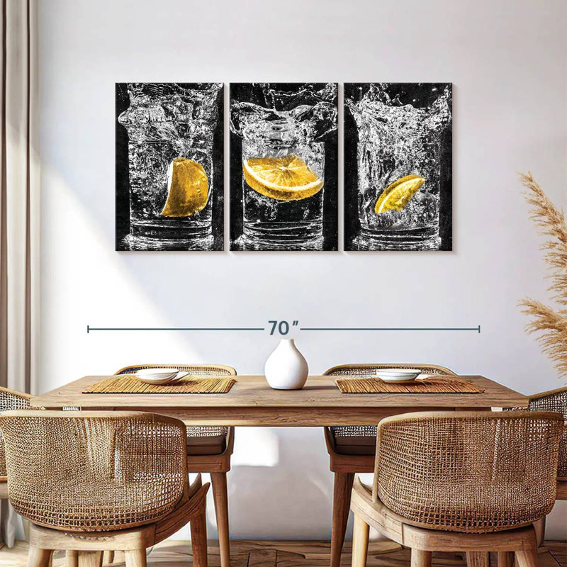 Ensemble de 3 impressions sur toile Lemon Water Pop, H 30 po x l 62 po x P 1,25 po