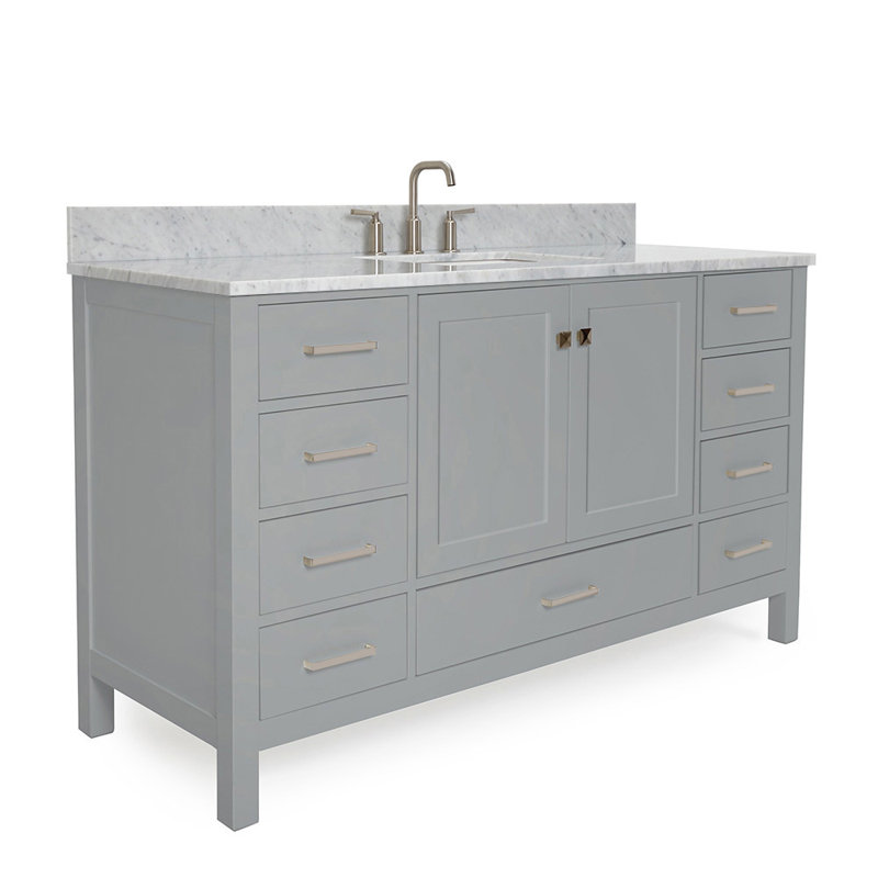 Flynt 61'' Single Bathroom Vanity with Carrara Marble Top, Gray