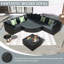 Ensemble de canapé d'extérieur en osier 7 pièces, chaise longue en rotin, plateau amovible en verre trempé pour la table basse, coussins rayés verts, pieds réglables, conception modulaire, canapé pour conversation, pour patio, jardin, terrasse, osier noir-1128729047