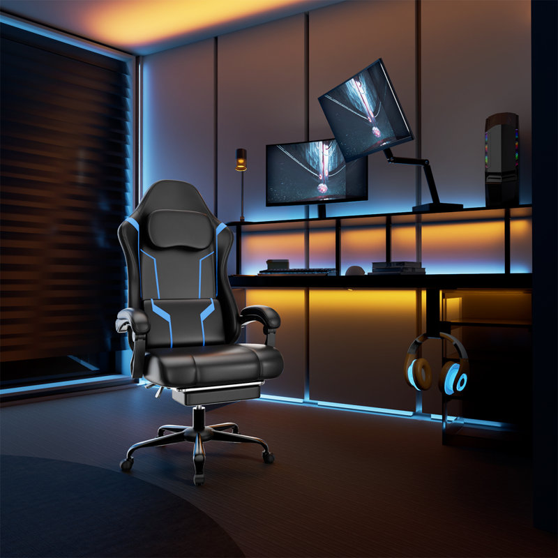 Ergonomic Gaming Chair, Video Game Chair With Pocket Spring Cushion And Footrest, Height Adjustable Computer Chair With Swivel Seat And Headrest
