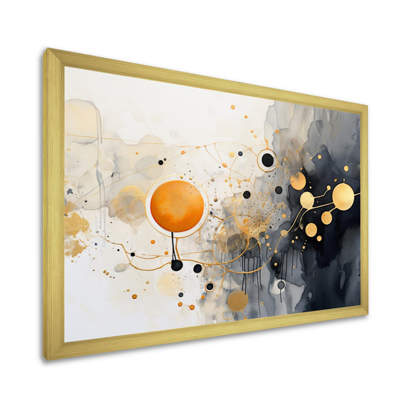 " Black And Gold Whimsical Waves I ", Gold Single Picture Framed, 12" H  x 20" W x 1" D