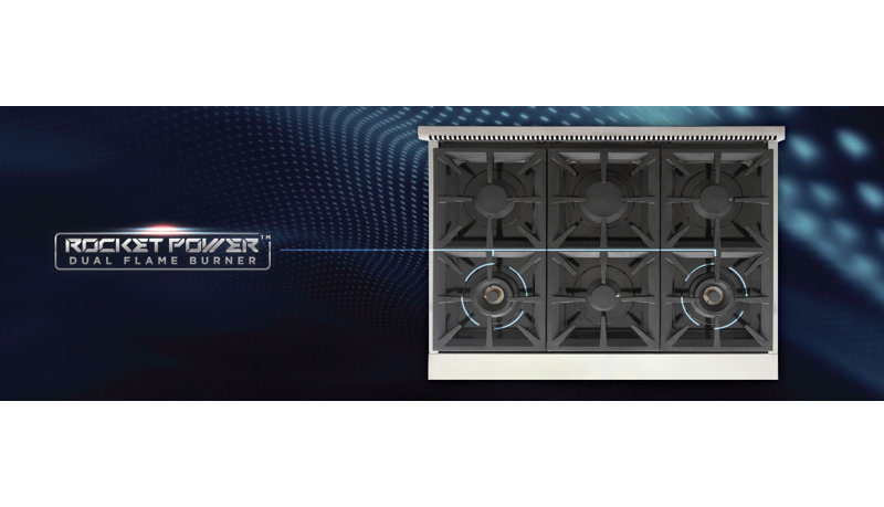 36 in. 5.2 cu. ft. Natural Gas Range and Convection Oven in Black with True Simmer Burners, Liquid Propane, Light Blue