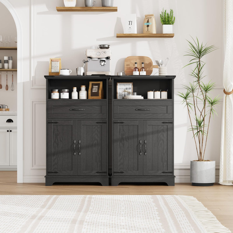 Farmhouse Storage Cabinet with Doors & Drawer, Freestanding Pantry for Kitchen, Bathroom, Laundry, Living Room, Black