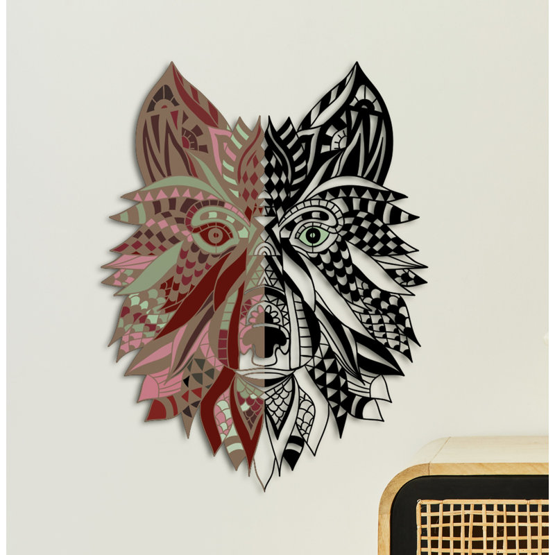 Décoration murale abstraite loup coloré en métal pour le salon, la nouvelle maison et le bureau, cadeau de pendaison de crémaillère