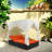 Outdoor Patio Sunbed With Curtains, Pe Rattan Daybed With Cushions, 2-6 Person Lounge Chair, Weather-Resistant Wicker Sun Lounger For Garden, Backyard, Poolside-1266900432