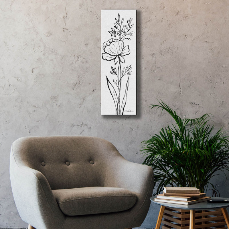  «Black Floral 3» par Silvia Vassileva, art mural sur toile, 12 po x 36 po