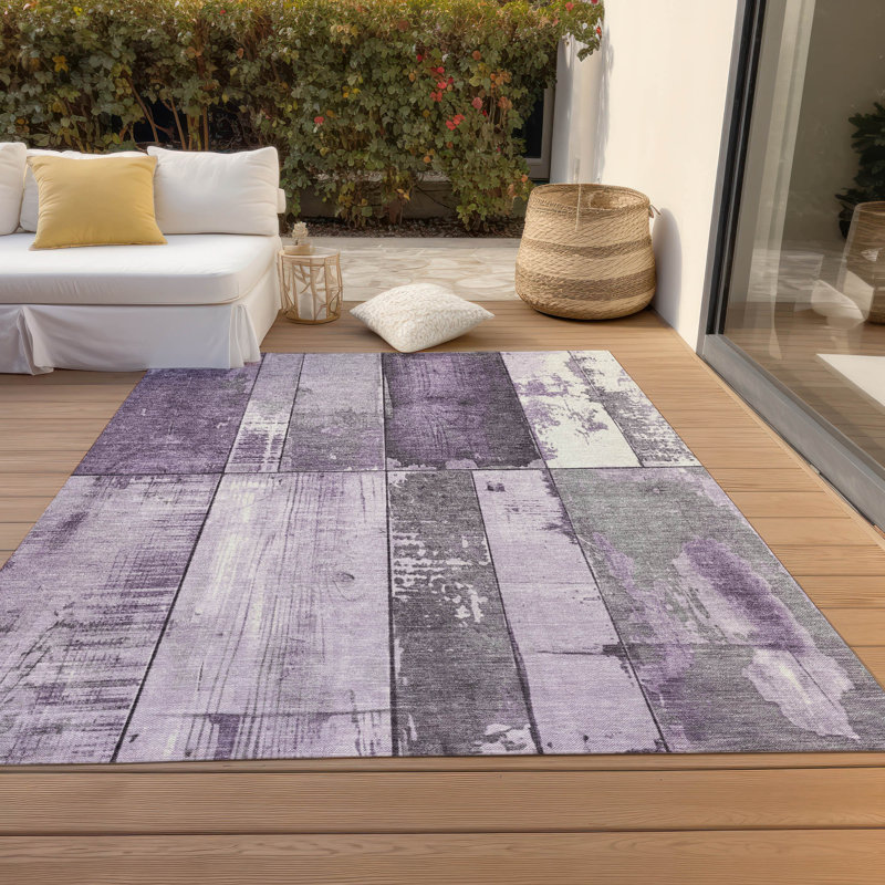 Tapis mauve lavable à la machine intérieur / extérieur Xhevrie, Rectangulaire 3 pi x 5 pi
