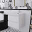 Lavabo de salle de bain mural 24 po à finition flottante noire brillante avec lavabo carré et tiroirs à fermeture en douceur-1150880805