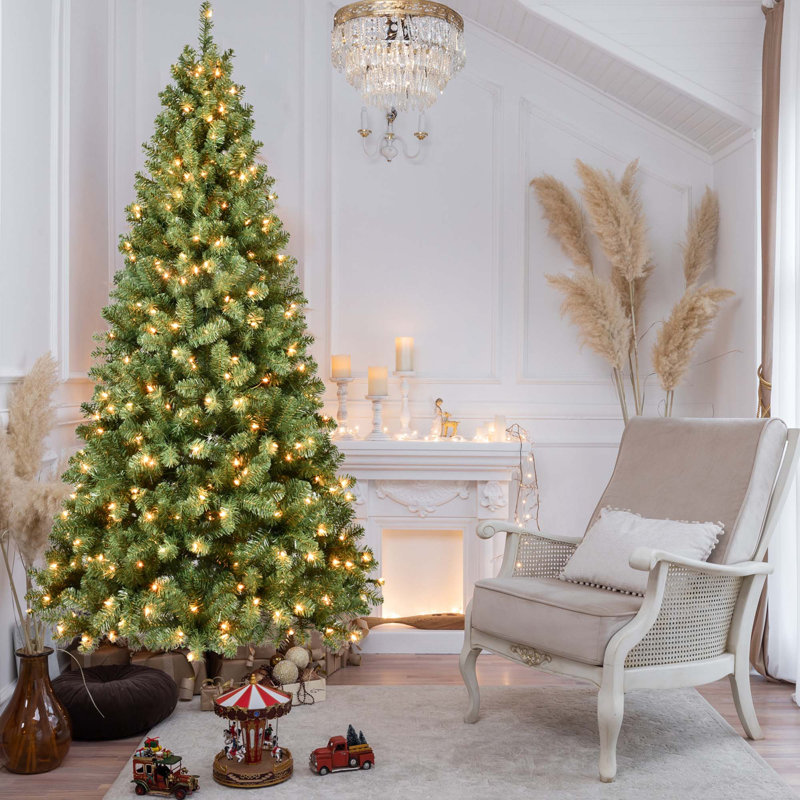 Arbre de Noël automatique à tête ronde 5/6/7/8 / 9Ft en PVC avec ampoule et support en métal, 9'