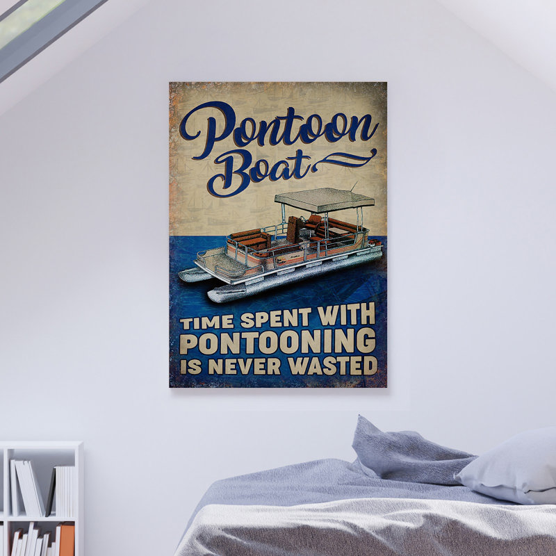 Ponton sur fond bleu et brun - temps passé avec ponton - 1 pièce, impression d'art graphique rectangulaire sur toile tendue