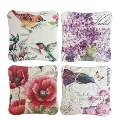 Ensemble de 4 sous-verres printaniers à fleurs et oiseaux
