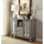 Console 48 po gris patiné avec portes en miroir, 2 tiroirs et tablette de rangement ouverte pour le salon du vestibule