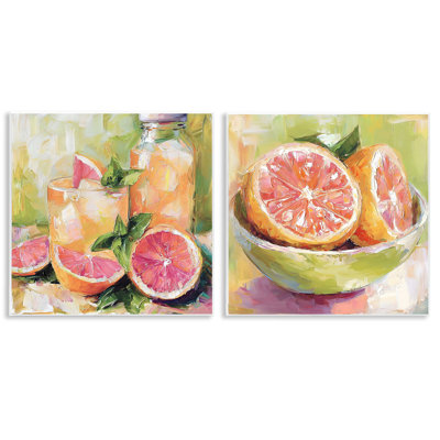 Grapefruit Drinks & Fruits 2pc Wall Plaque Set, design by Riley B