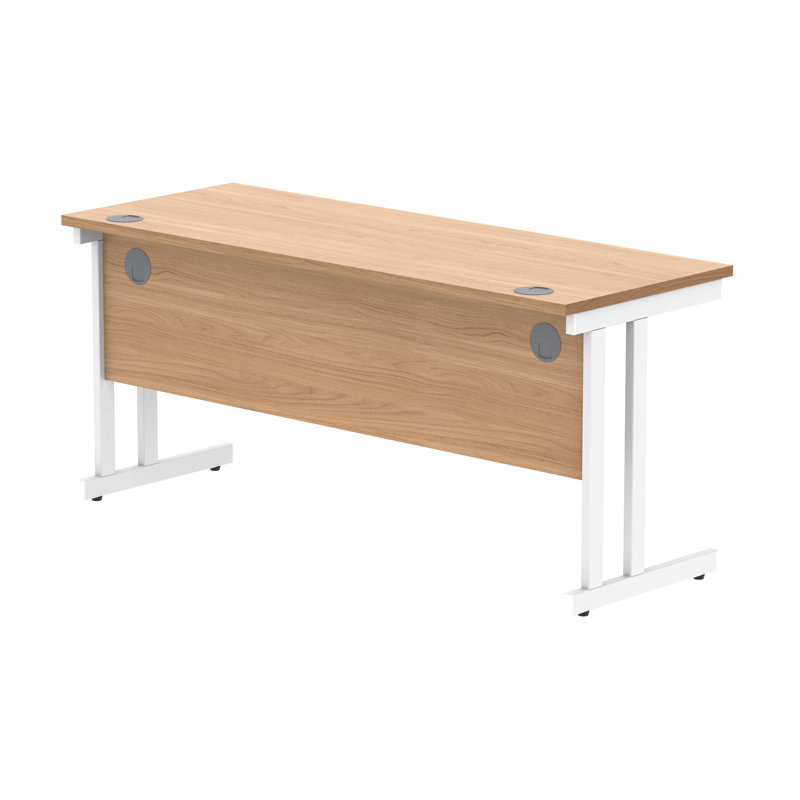 Kelson Metal Base Writing Desk, 73cm H x 120cm W x 60cm D, White, Beech