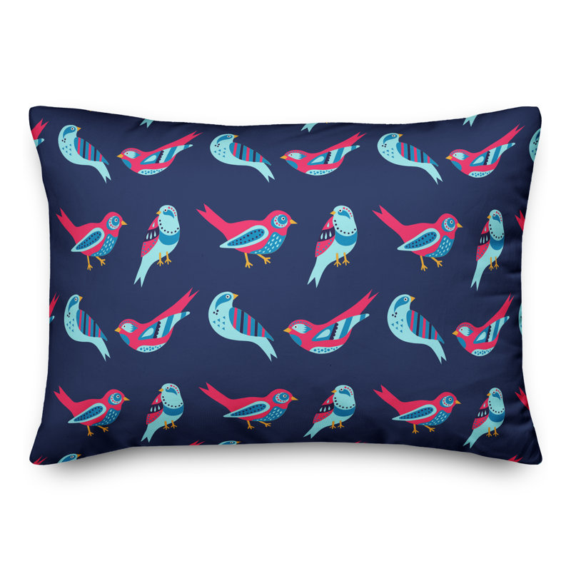  Coussin Bird, Pas de bourre, Bleu encre / rose