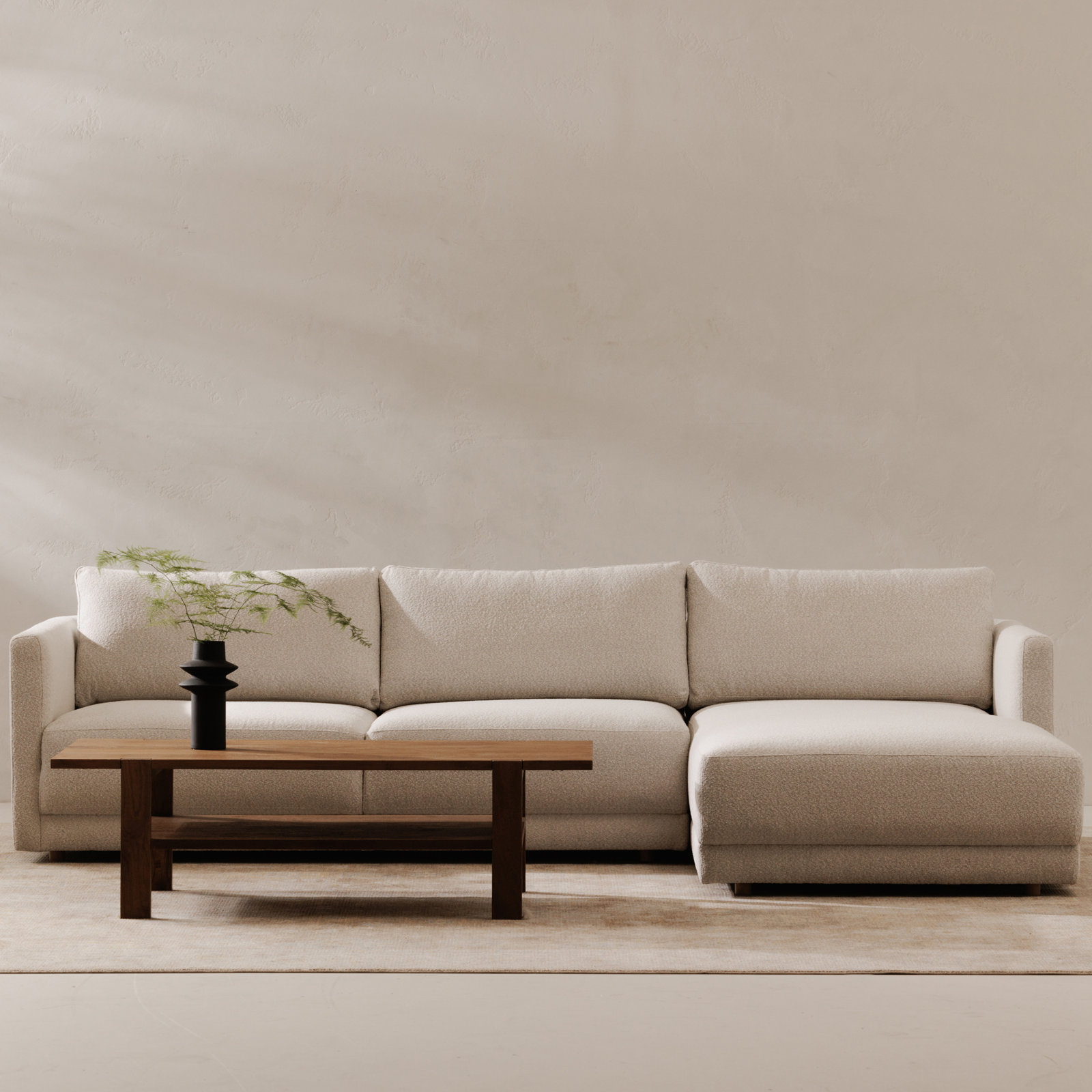 Vervino Sectional, Right Hand Facing, Oyster Boucle