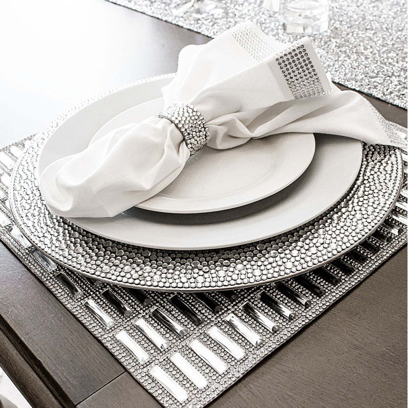 Sparkles Home 13" Strass Charger Plate | Glass Rhinestone Border | Stainless Steel | Round