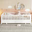 Lit plateforme simple avec garde-corps, structure de lit simple en bois massif, peut être converti en lit plateforme double, blanc-564133115