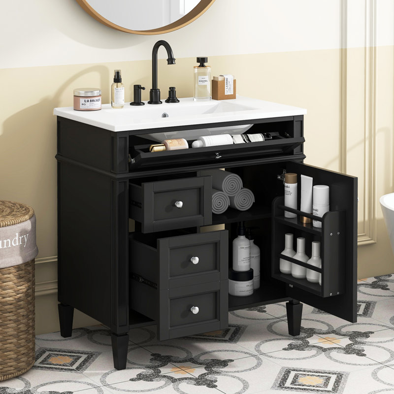 Meuble-lavabo de 30 po avec lavabo supérieur, Noir, noir, noir, noir