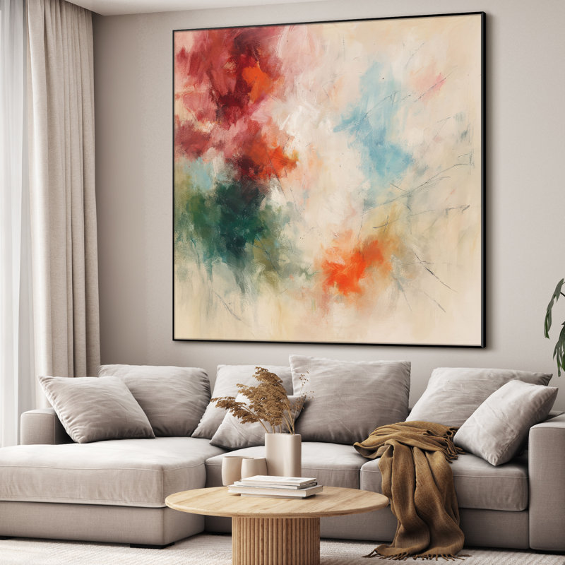 Très grand imprimé abstrait coup de pinceau abstrait éclatant - décor moderne audacieux pour le salon ou la chambre à coucher, très grand art mural encadré (assemblage requis)