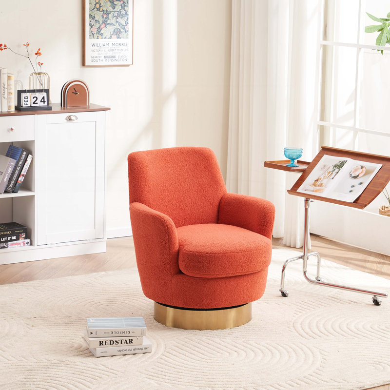 Swivel Barrel Chair, Orange Red Velvet
