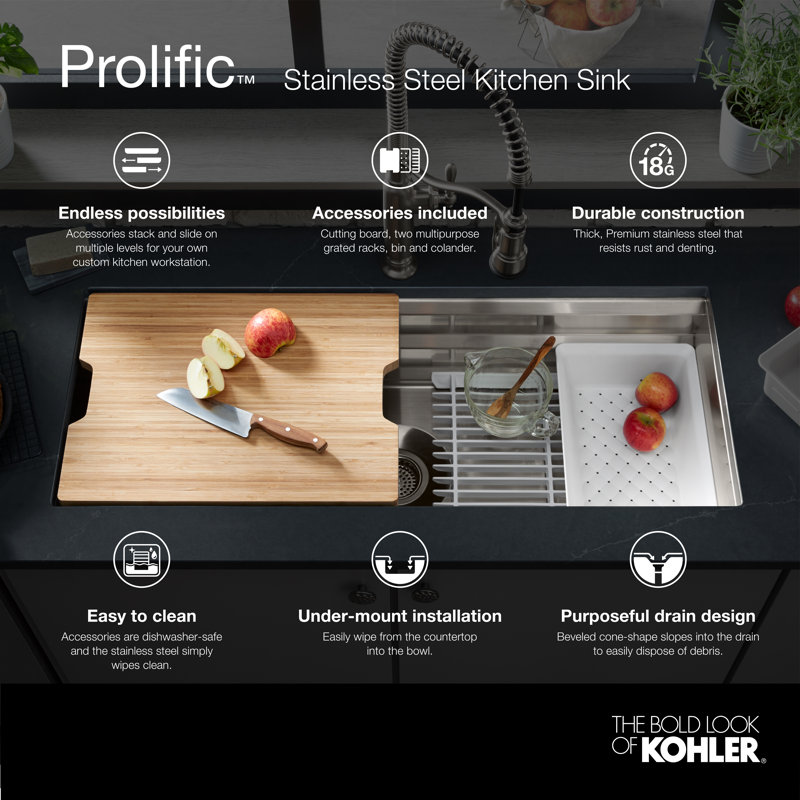 Prolific® 29" L x 17.75" W x 10.97" D Kitchen Sink with Accessories