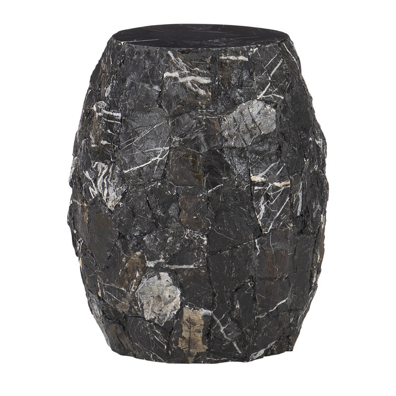 Tambora Transitional Black Round Wood & Stone Side Table
