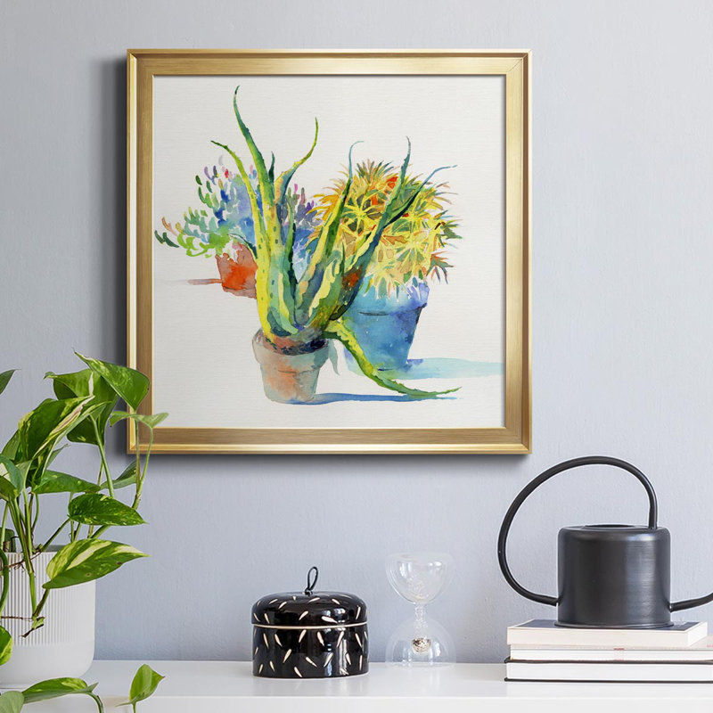 «Succulent Trio I», reproduction d'art sur toile encadrée, H 34,5 po x l 34,5 po x P 1,5 po, Or