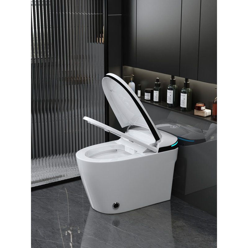 Luxury Smart Toilet With Bidet Seat Built-In, Intelligent Toilet Auto Open/Close Seat, Foot Sensor, LED Display,Night Light, Warm Water & Dryer,White