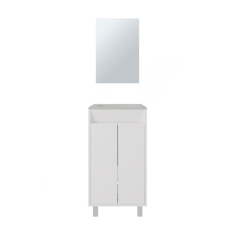 Brady Mirror Bathroom Cabinet, One Door, Two Shelves, White, White