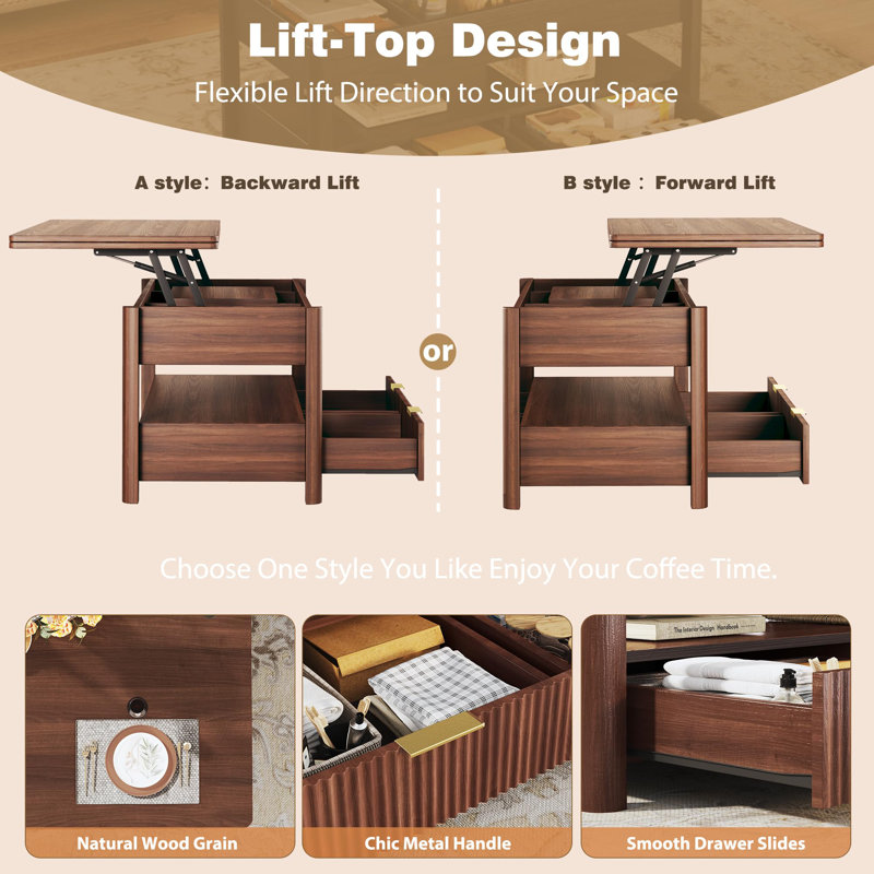 Ebern Designs 4 In 1 Lift Top Coffee Table With Hidden Storage And ...