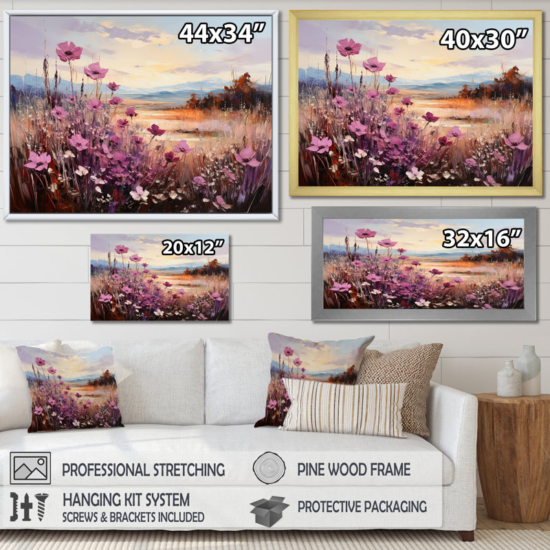 «Violet Flower Meadow Harmony», reproduction, Toile tendue, H 16 po x l 32 po x P 1 po