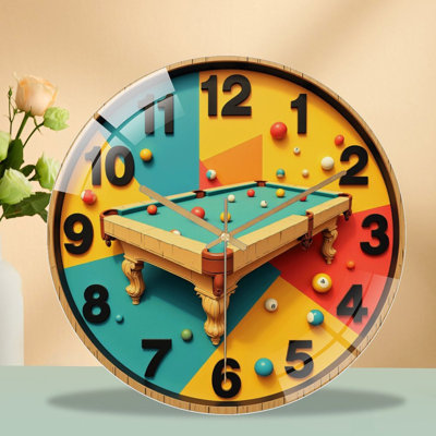 Colorful Pool Table Clock Wall Art Decoration Art - 12'' Modern Glass Wall Clock