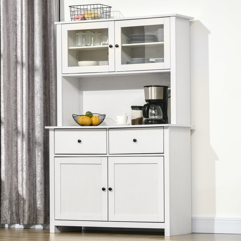 Buffet de cuisine avec huche, armoire de rangement garde-manger avec 4 tablettes, tiroirs