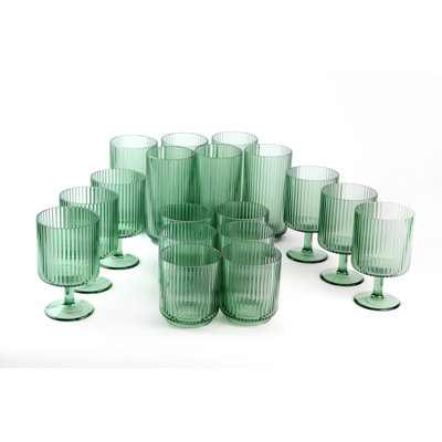 Defeis 18 Piece Ribbed Acrylic Assorted Glassware Set