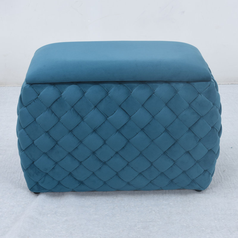Adamarie 65cm Wide Velvet Rectangle Patchwork Standard Ottoman with Storage, Teal